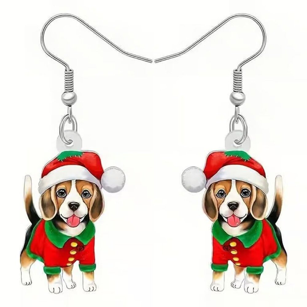 Acrylic Christmas BEAGLE Dog Dangle Earrings